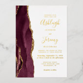 Invitation En Aluminium Burgundy Red Gold Agate Mariage moderne (Recto)
