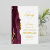 Invitation En Aluminium Burgundy Red Gold Agate Mariage moderne (Debout devant)