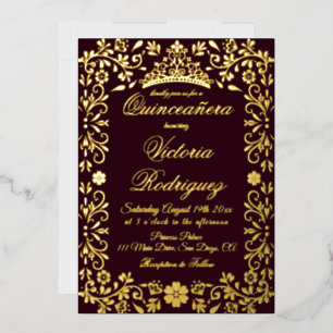 Invitation En Aluminium Burgundy Rouge et Or Quinceañera Élégant