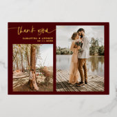 Invitation En Aluminium Burgundy script 5 photos merci mariage (Recto)