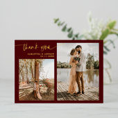 Invitation En Aluminium Burgundy script 5 photos merci mariage (Debout devant)