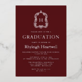 Invitation En Aluminium Burgundy Silver Monogram Crest Graduation Party (Recto)
