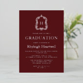 Invitation En Aluminium Burgundy Silver Monogram Crest Graduation Party (Debout devant)