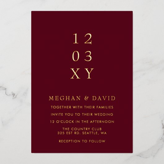 Invitation En Aluminium Burgundy Simple Élégant Mariage moderne (Recto)