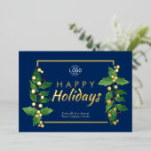 Invitation En Aluminium Business Happy Holidays Blue Real Gold Foil Card (Debout devant)