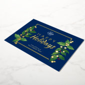 Invitation En Aluminium Business Happy Holidays Blue Real Gold Foil Card (Rotation)