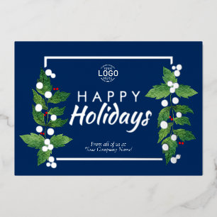Invitation En Aluminium Business Happy Holidays Blue Real Silver Foil Card