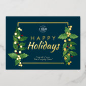 Invitation En Aluminium Business Happy Holidays Turquoise Real Gold Foil C (Recto)