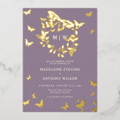Invitation En Aluminium Butterfly Crest Lilac Gold Monogrammes Mariage (Recto)
