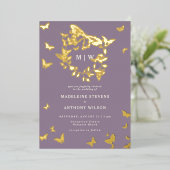 Invitation En Aluminium Butterfly Crest Lilac Gold Monogrammes Mariage (Debout devant)