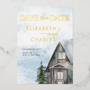 Invitation En Aluminium Cabane Rustique Aquarelle Hiver Save The Date