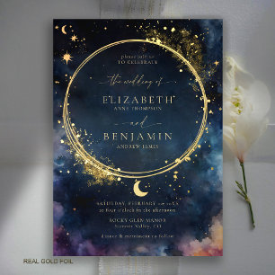 Invitation En Aluminium Cadeau Céleste Bleu Minuit Élégant Mariage Or