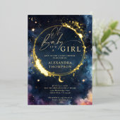 Invitation En Aluminium Cadeau céleste Minuit Bleu Élégant Baby shower (Debout devant)