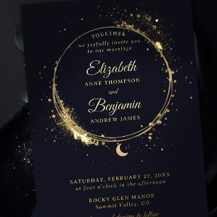 Invitation En Aluminium Cadeau céleste Moody Navy Élégant Mariage Or