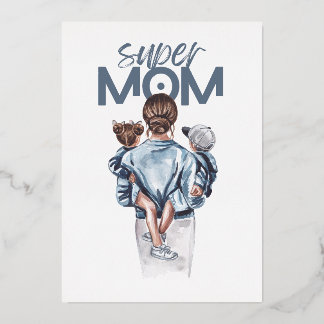 Invitation En Aluminium Cadeau personnalisé Super Maman avec fils et fille