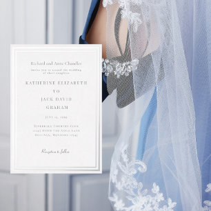 Invitation En Aluminium Cadre Argent Élégant Mariage Mariée Parents Argent