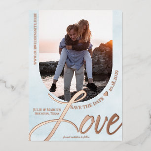 Invitation En Aluminium Cadre arqué « Amour » avec photo bleu clair
