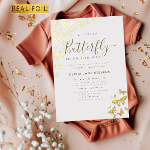 Invitation En Aluminium Cadre Boho Papillon Or Fête Élégante de Bébé Fille