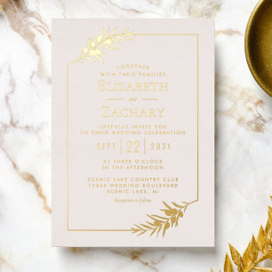 Invitation En Aluminium Cadre botanique élégant mariage rose poudré or