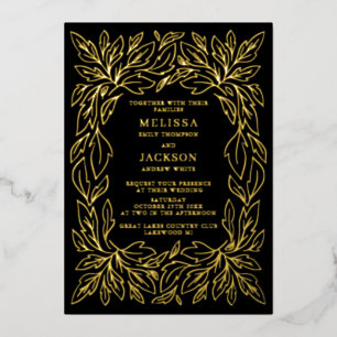 Invitation En Aluminium Cadre botanique moderne Élégant mariage noir