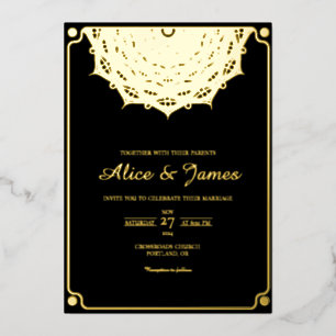 Invitation En Aluminium Cadre d'arche de mandala Élégant Mariage noir or f