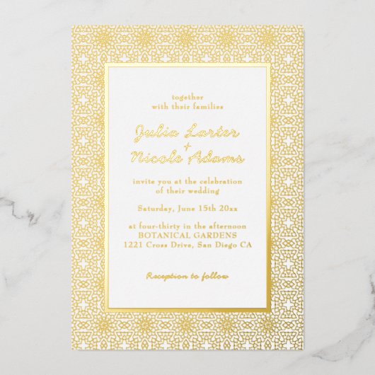 Invitation En Aluminium Cadre d'art géométrique classique Damask (Recto)