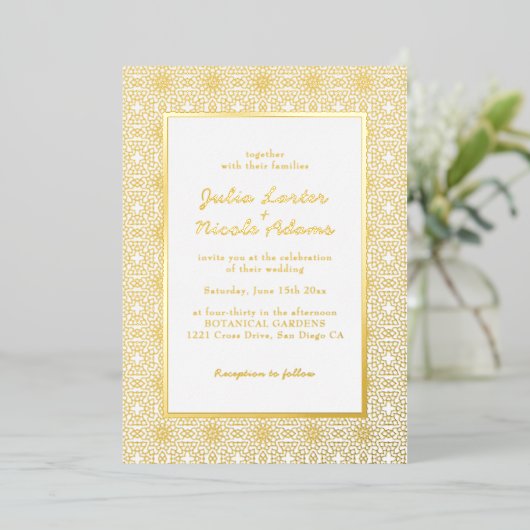 Invitation En Aluminium Cadre d'art géométrique classique Damask (Debout devant)