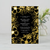 Invitation En Aluminium Cadre de couronne de fleurs dorées élégant mariage (Debout devant)