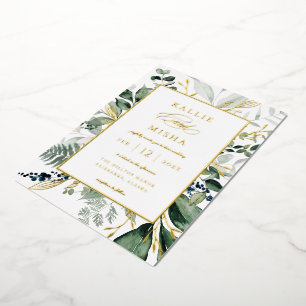 Invitation En Aluminium Cadre de feuillage botanique naturel Émeraude Mari
