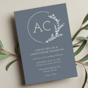 Invitation En Aluminium Cadre de feuillage moderne gris ardoise de mariage