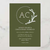 Invitation En Aluminium Cadre de feuillage moderne Mariage vert olive (Recto)