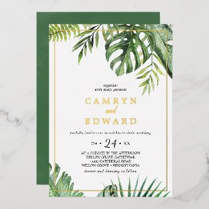 Invitation En Aluminium Cadre de feuille d'or de palmier tropical sauvage