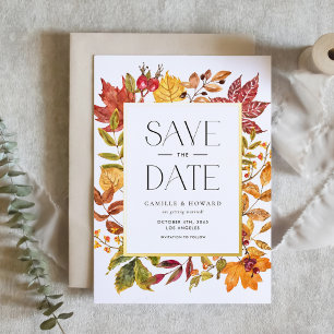 Invitation En Aluminium Cadre de feuilles d'automne à l'aquarelle Faire su