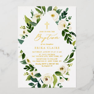 Invitation En Aluminium Cadre de feuilles florales à l'aquarelle blanche p