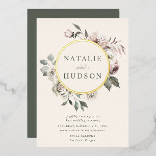 Invitation En Aluminium Cadre de fleurs délicat pour mariage hivernal