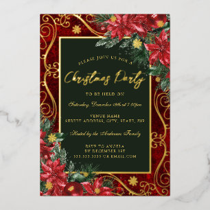 Invitation En Aluminium Cadre de fleurs festif vert rouge Noël Party