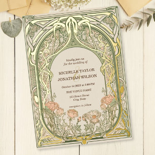 Invitation En Aluminium Cadre de jardin botanique Art Nouveau Rétro Vintag