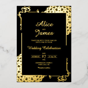Invitation En Aluminium Cadre de mandala de cœur noir feuille d'or Mariage
