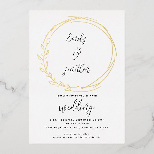 Invitation En Aluminium Cadre de mariage à script de feuille de laurier ar (Recto)