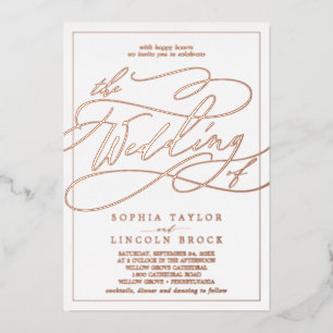 Invitation En Aluminium Cadre de mariage calligraphié à feuille d'or rose