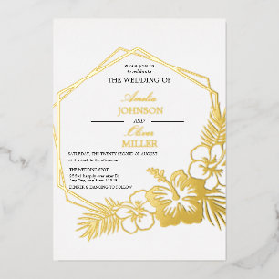 Invitation En Aluminium Cadre de mariage en hexagone floral Hibiscus Or