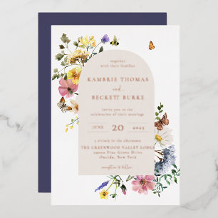 Invitation En Aluminium Cadre de mariage floral à Arche de Prairie Sauvage