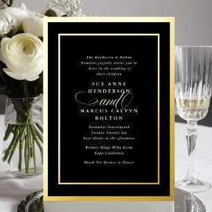 Invitation En Aluminium Cadre de mariage noir de luxe avec esperluette dor