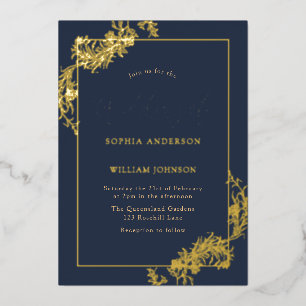 Invitation En Aluminium Cadre de mariage vintage bleu marine or réel