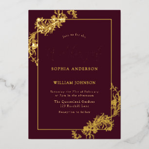 Invitation En Aluminium Cadre de mariage vintage Bourgogne or réel