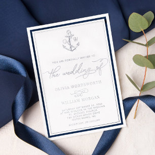 Invitation En Aluminium Cadre de monogramme d'ancre nautique de mariage ar