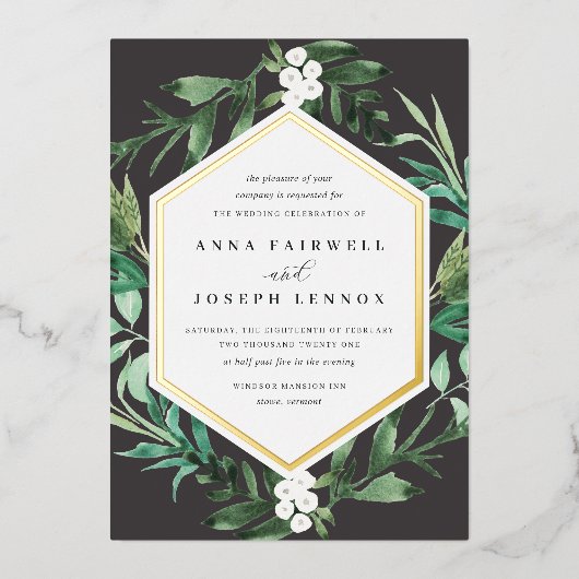 Invitation En Aluminium Cadre de serre | Mariage botanique aquarelle (Recto)