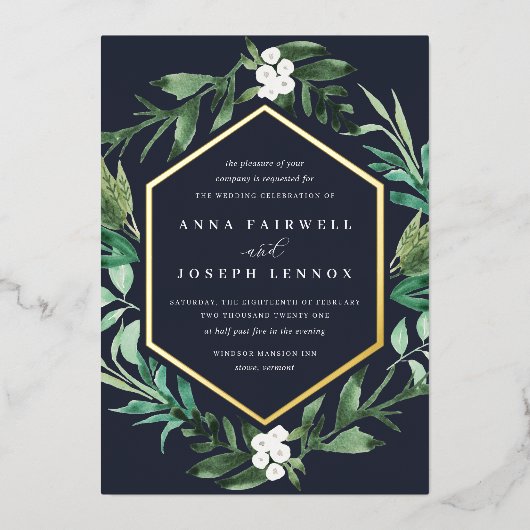 Invitation En Aluminium Cadre de serre | Mariage botanique aquarelle (Recto)