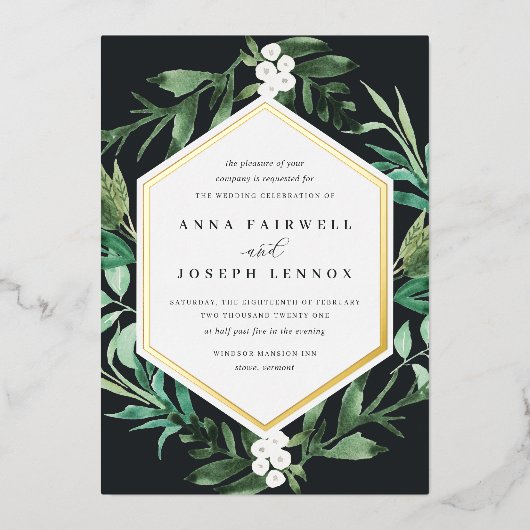 Invitation En Aluminium Cadre de serre | Mariage botanique aquarelle (Recto)