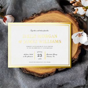 Invitation En Aluminium Cadre de type élégant classique Mariage blanc + or